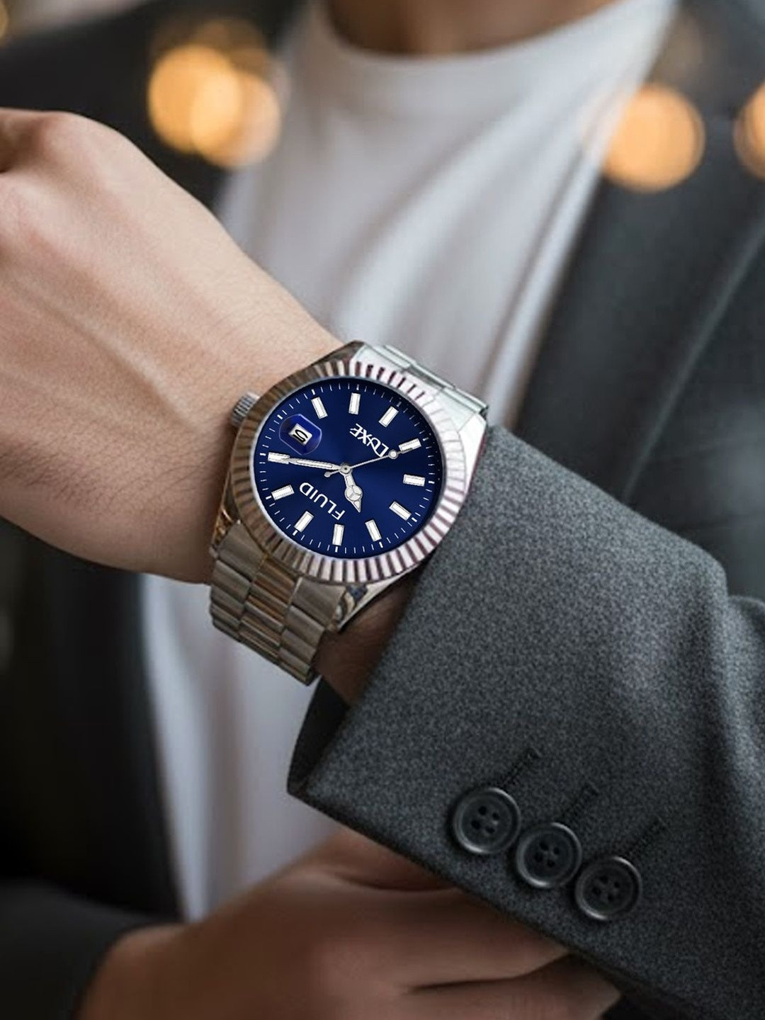 FLUID Men Patterned Dial & Stainless Steel Straps Analogue Watch FL-Yash-0601-BL