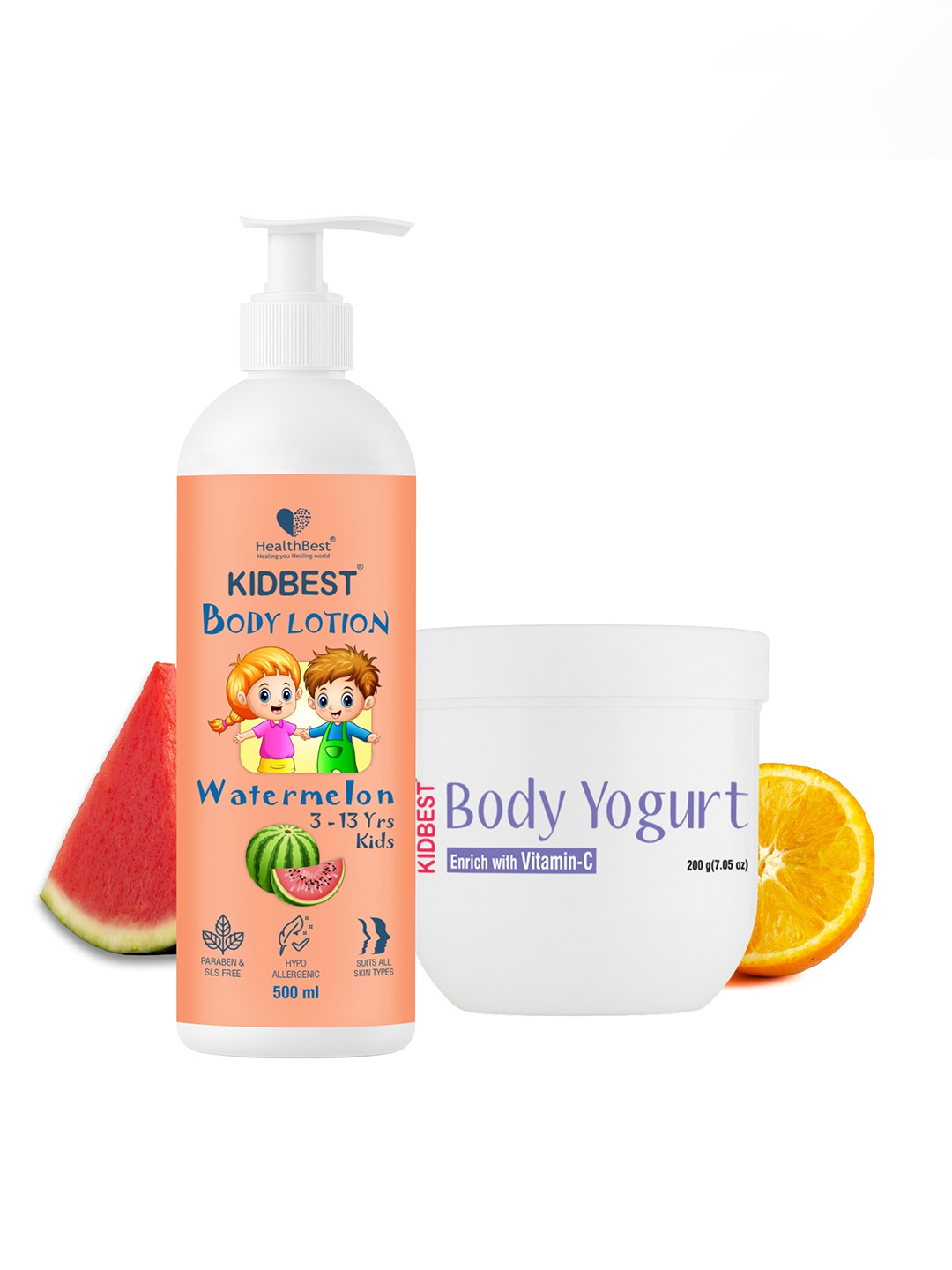 HealthBest Set Of 2 Kidbest Body Lotion - 500 ml With Body Yogurt - 200 g