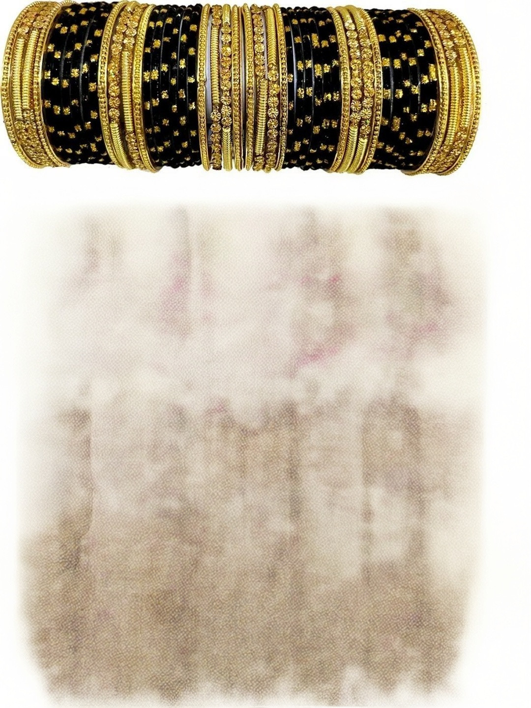 AMSHA Black Glass Artificial Stones & Beads Bangle