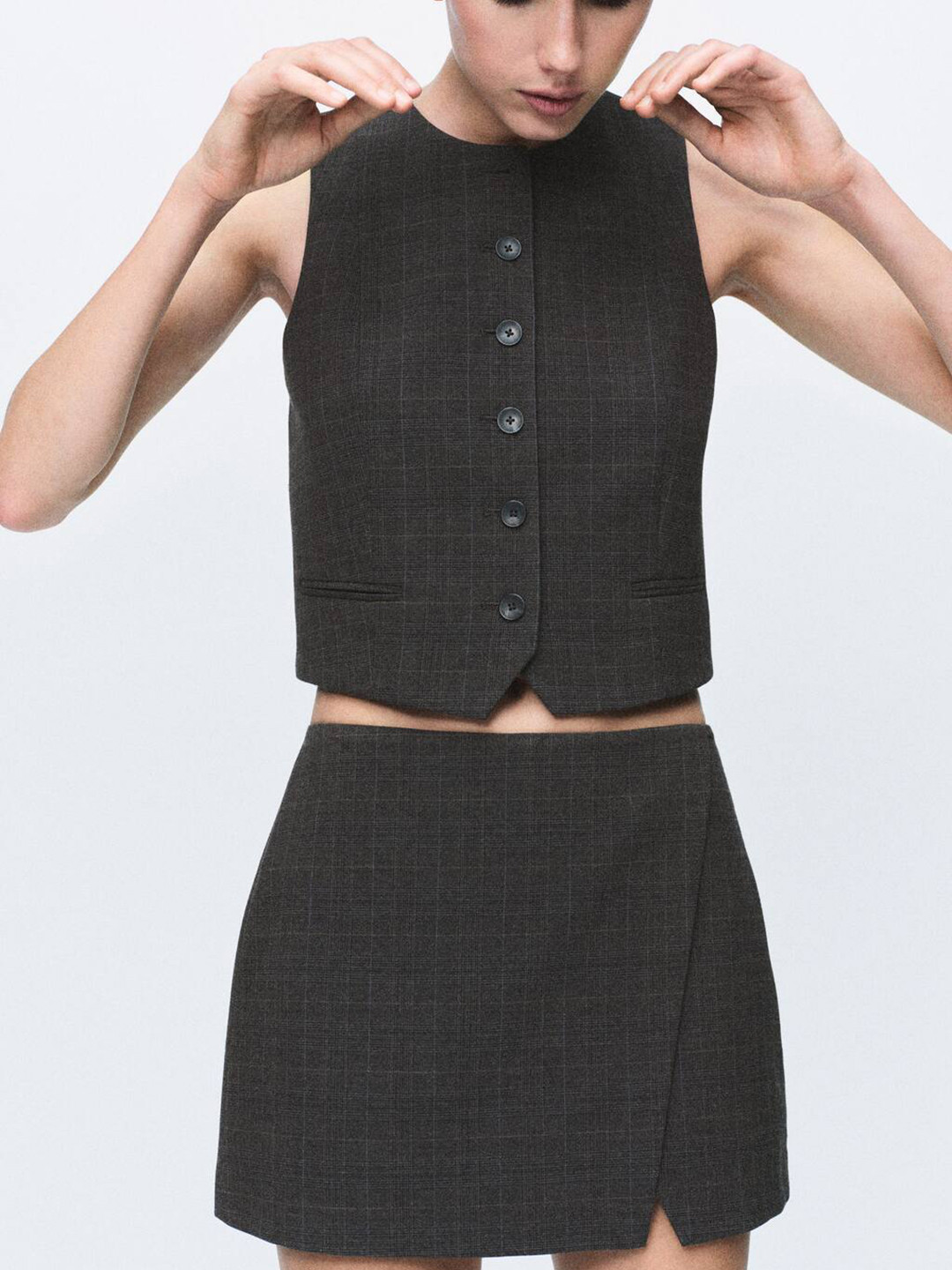 MANGO Checked Wrap Style Mini Skirt