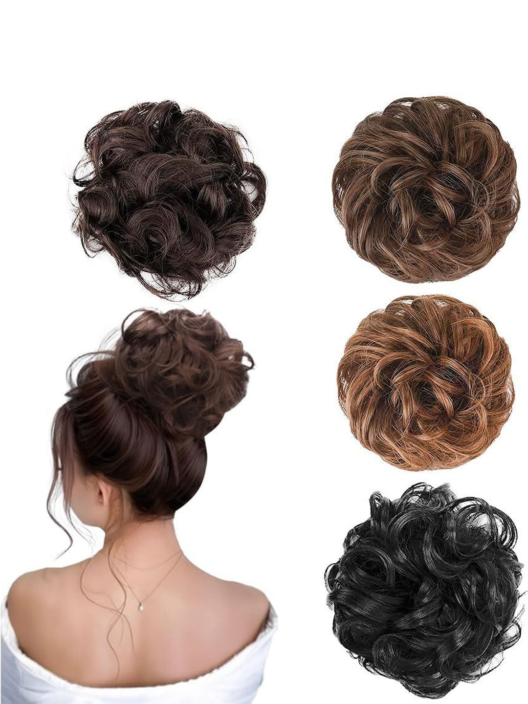 VIEWS Set Of 4 Halo Curly Bun Hair Extension - Brown - 5 Inch