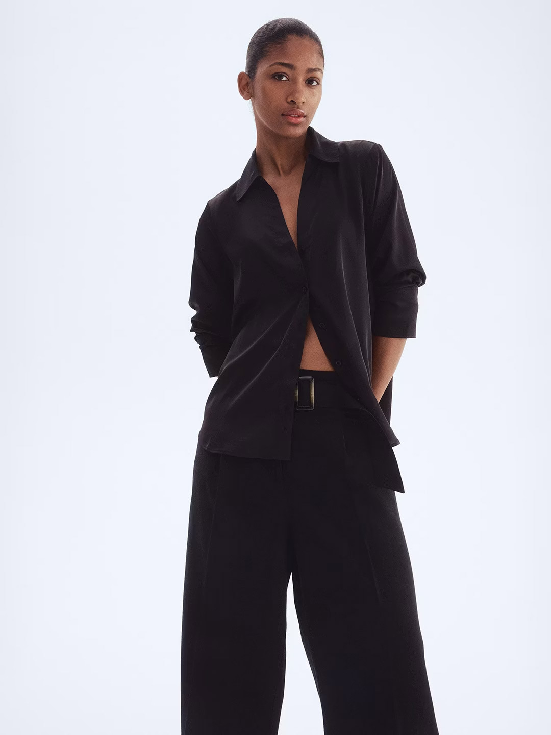 H&M Women Black V-Neck Blouse