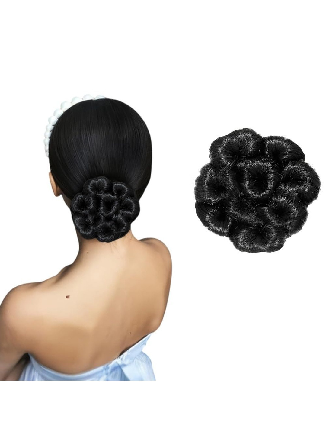 VIEWS Clip-In Curly Bun Hair Extension - Black -  4.8 Inches