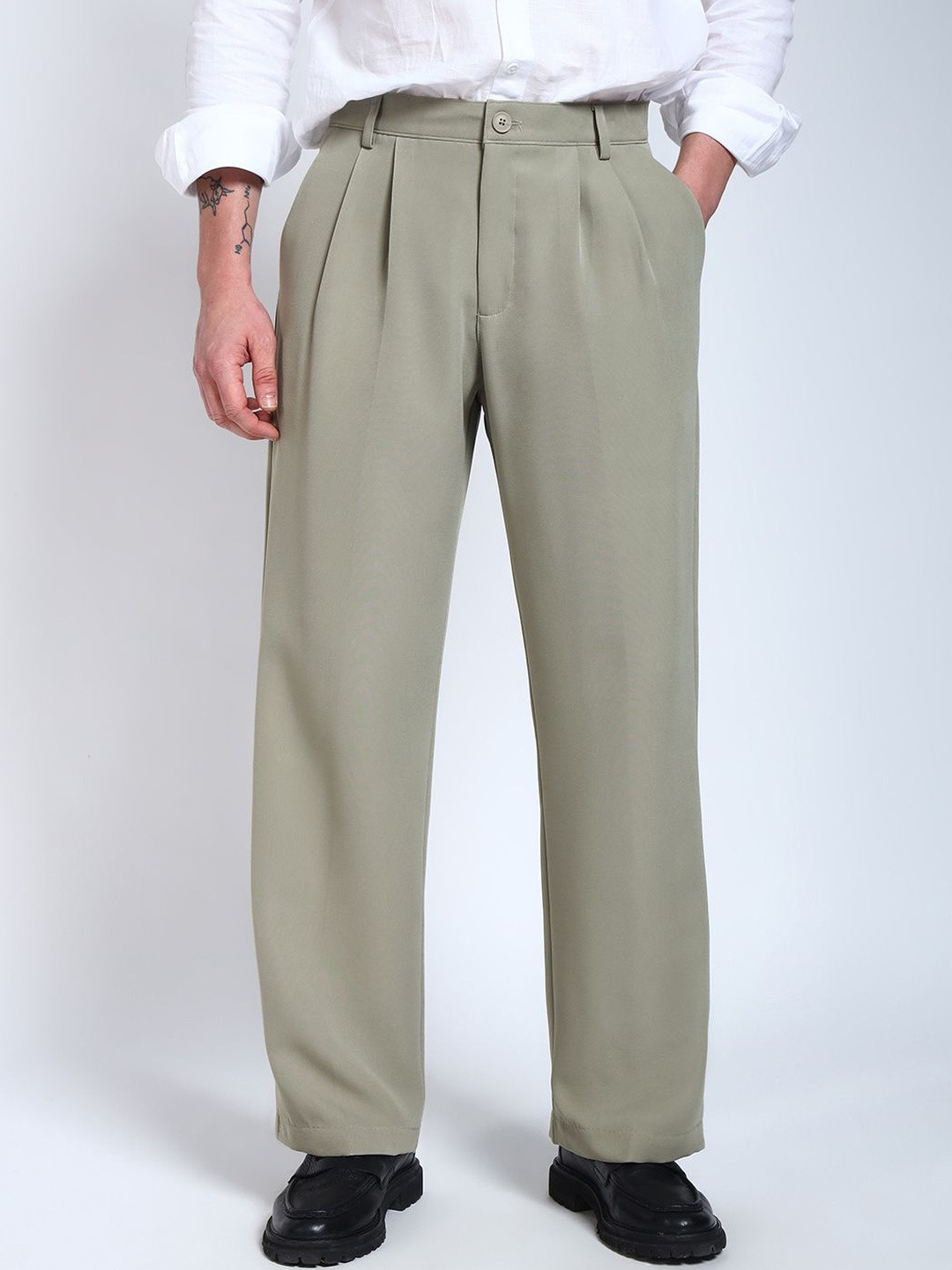 PERCH Pleated Light Loose Fit Korean Pants