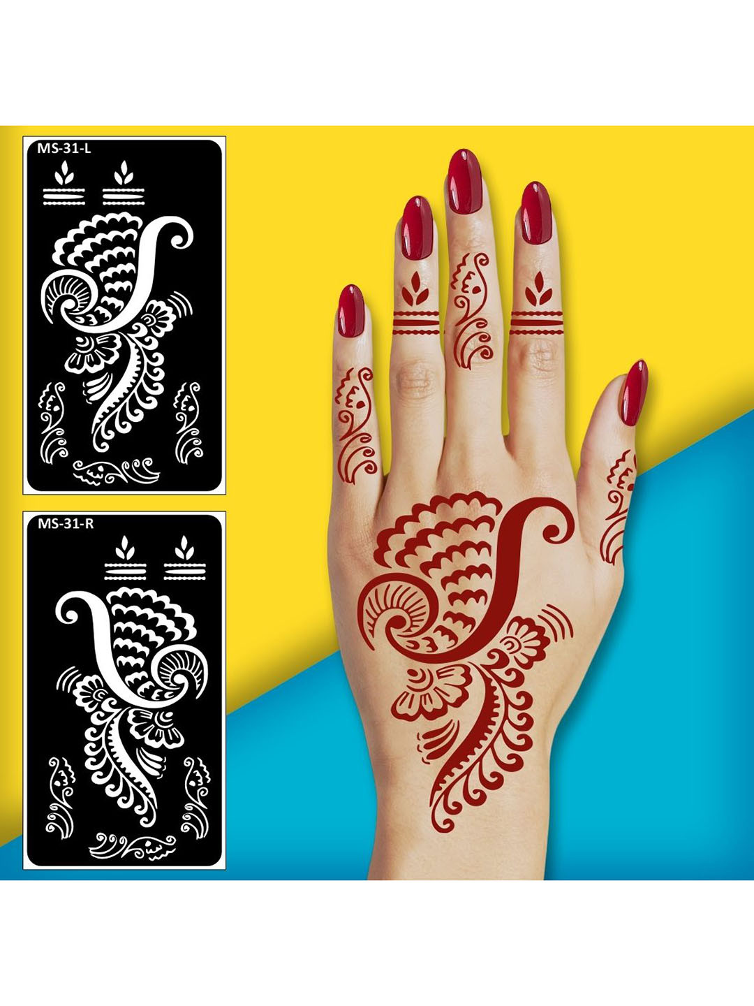 VOORKOMS Gorgeous Henna Hand Art Stencil Mehndi Sticker One Set For Each Hand