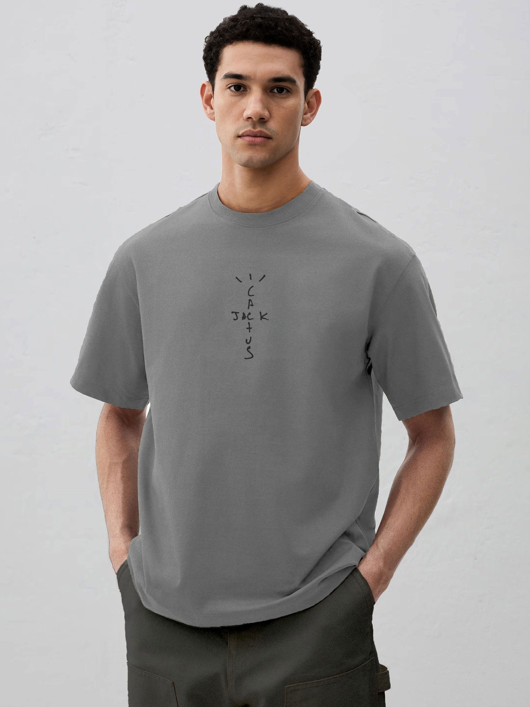 WHITE HUSK Men Cactus Jack Travis Scott Printed Oversized T-shirt