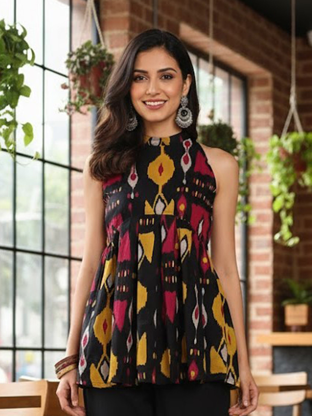 GULMEHAK Women Geometric Printed Fit And Flare Cotton Stitched Tunic
