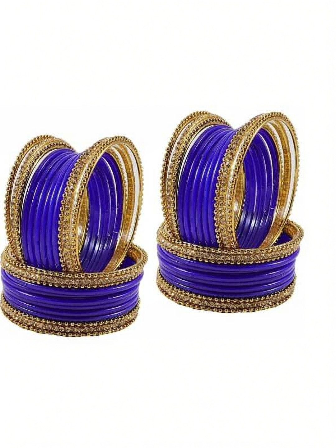 poshing Set Of 40 Blue Glass Artificial Stones & Beads Bangles