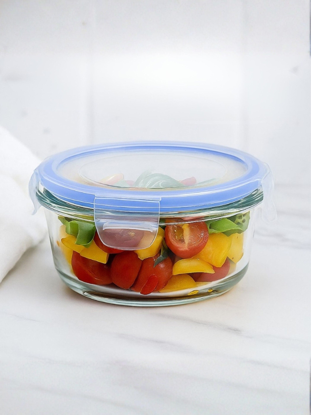 smart serve Transparent Solid Glass Dishwasher Safe 1PCs Lunch Box With Spoon and Fork