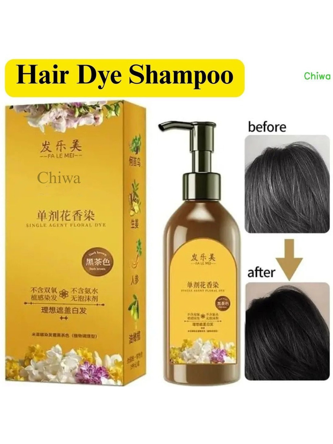 CHIWA Long Lasting Natural Japanese Hair Dye Shampoo With Argan Oil- 100 ml-Black