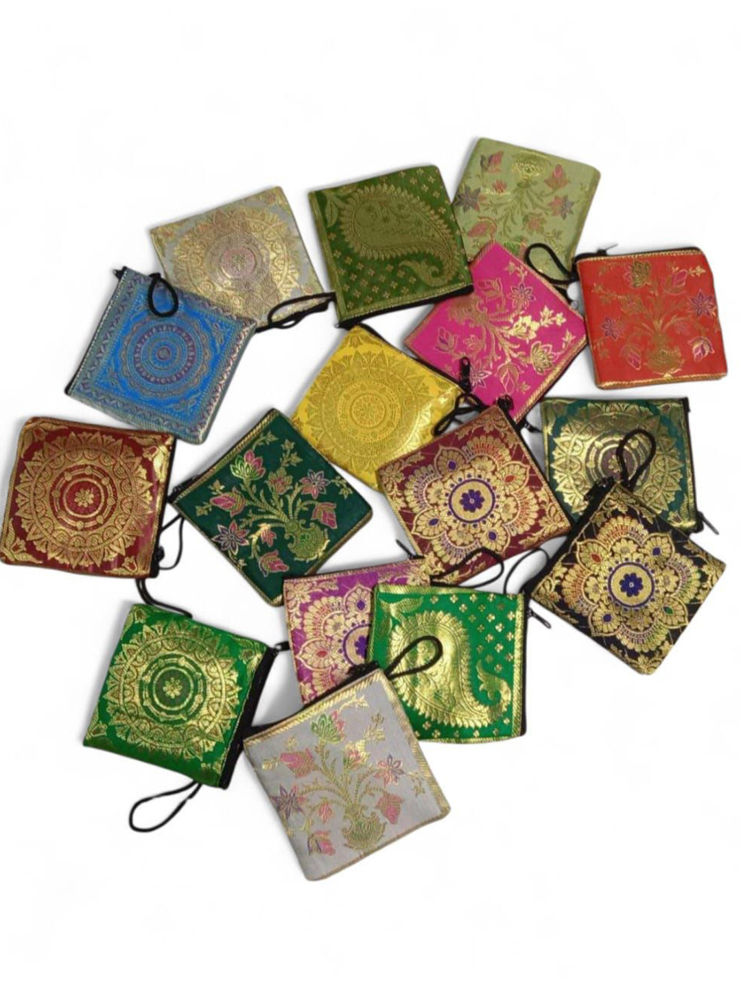 KUJRA Women Pack Of 10 Embellished Banarasi Coin Purse Clutch