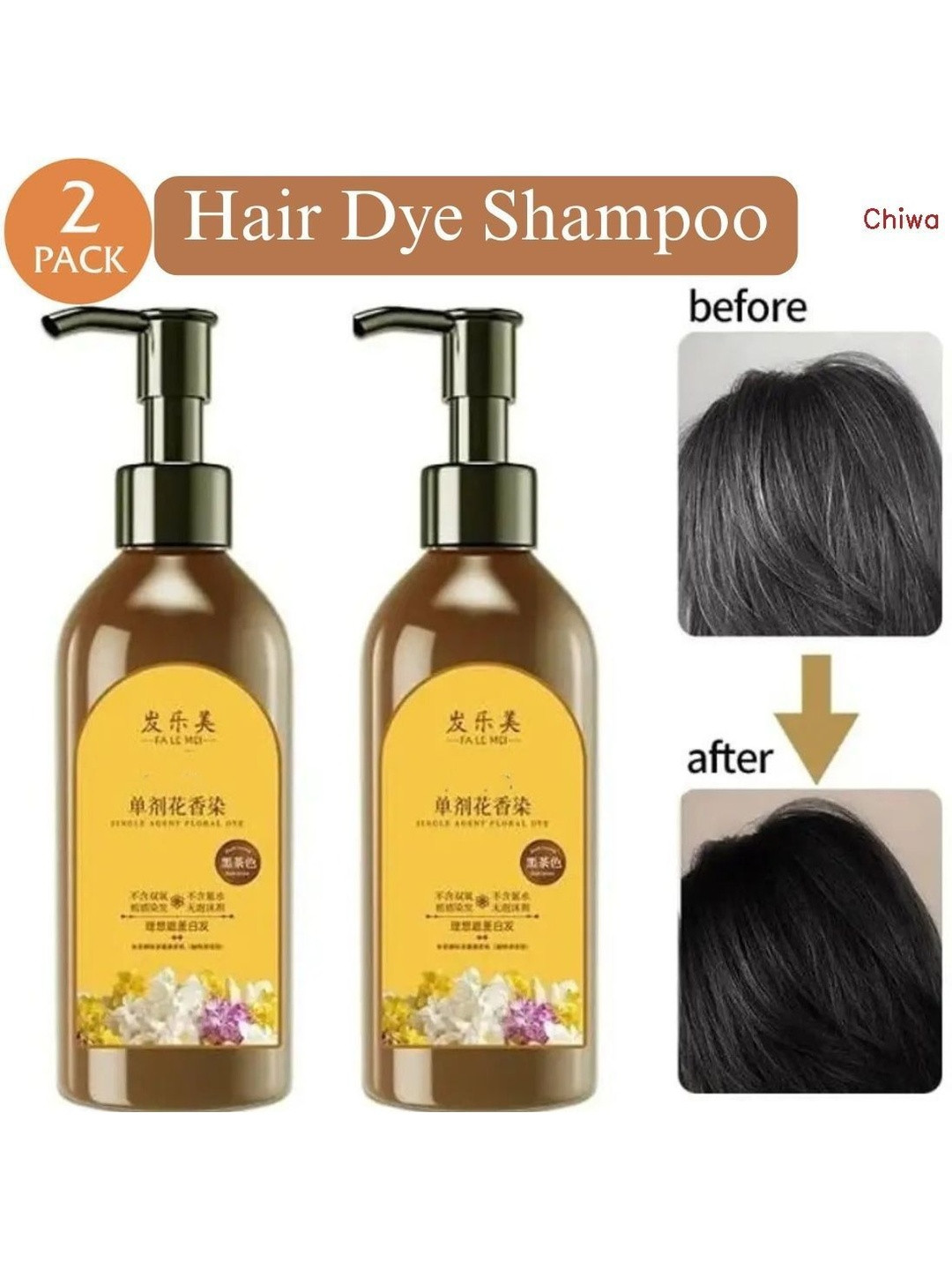 CHIWA Set Of 2 Hair Dye Shampoo With Argan Oil - 100 ml Each - Black