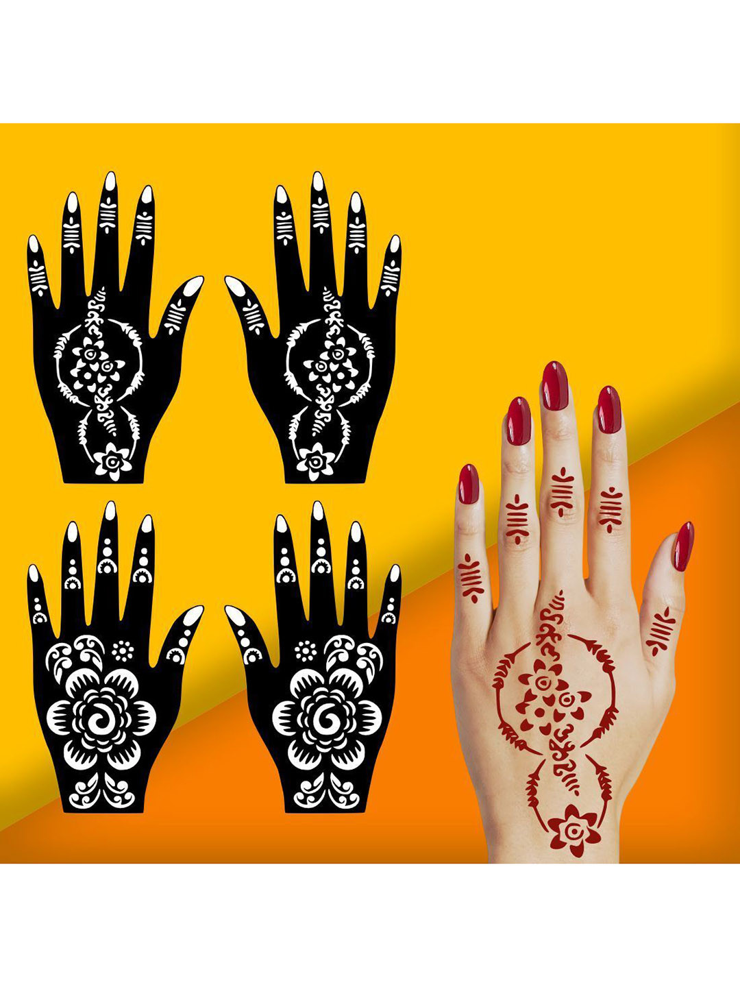 VOORKOMS Modern Stencil Mehndi Sticker Ideal for Festivals & Special Occasions Pack Of 2