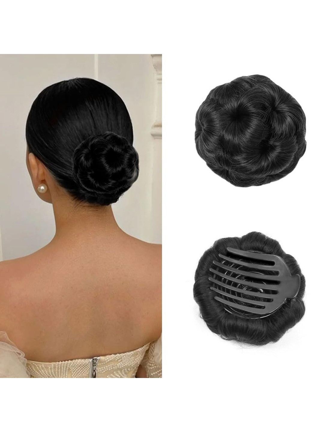 VIEWS Clip-In Wavy Bun Hair Extension - Black - 4 Inches