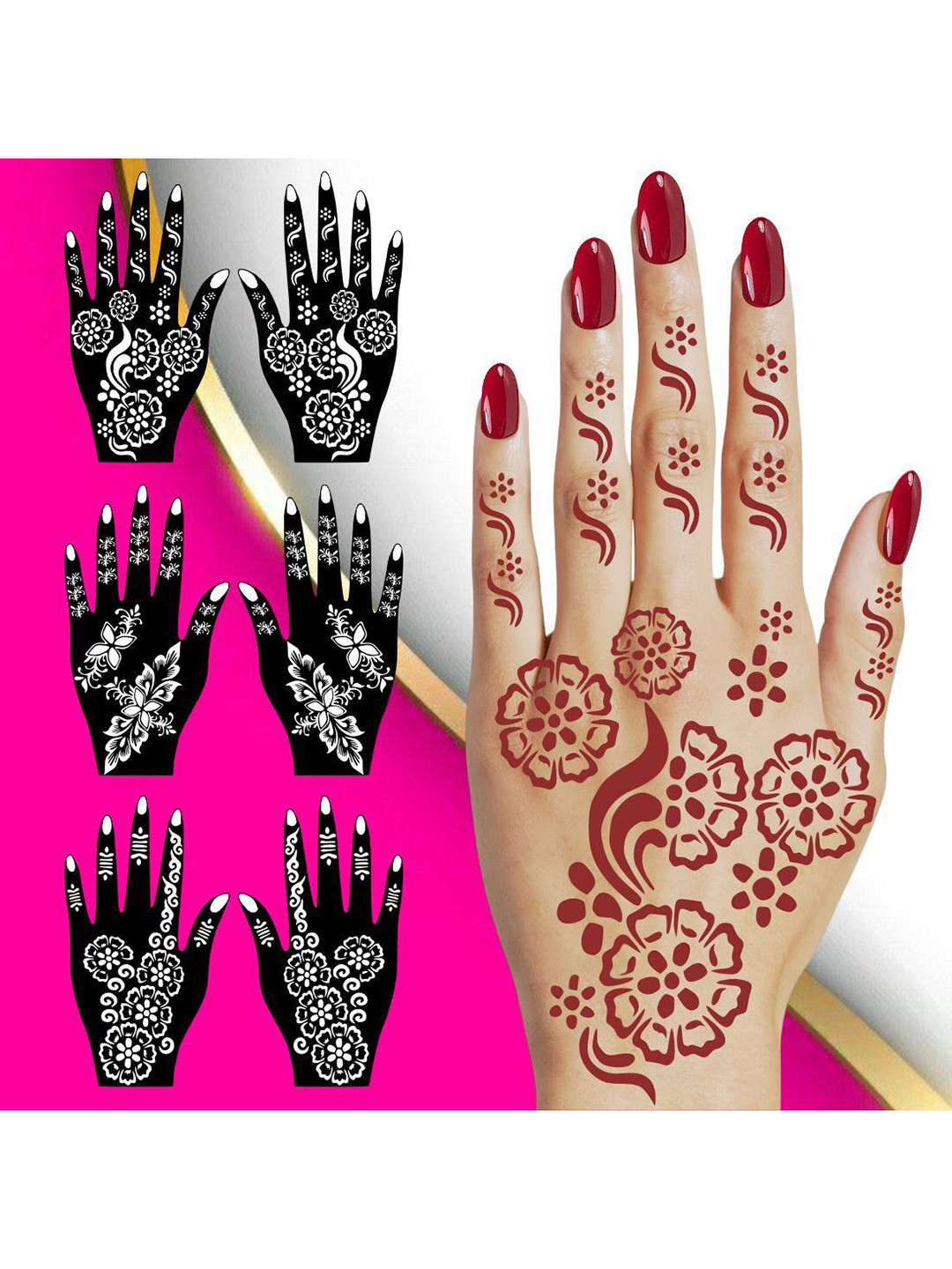 VOORKOMS Combo Mehndi Stencil Sticker Pack Designed For Quick Hand Styling