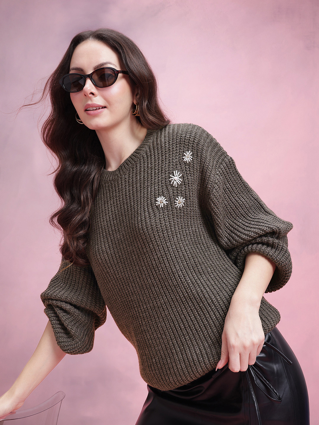 DressBerry Beaded Ribbed Pullover