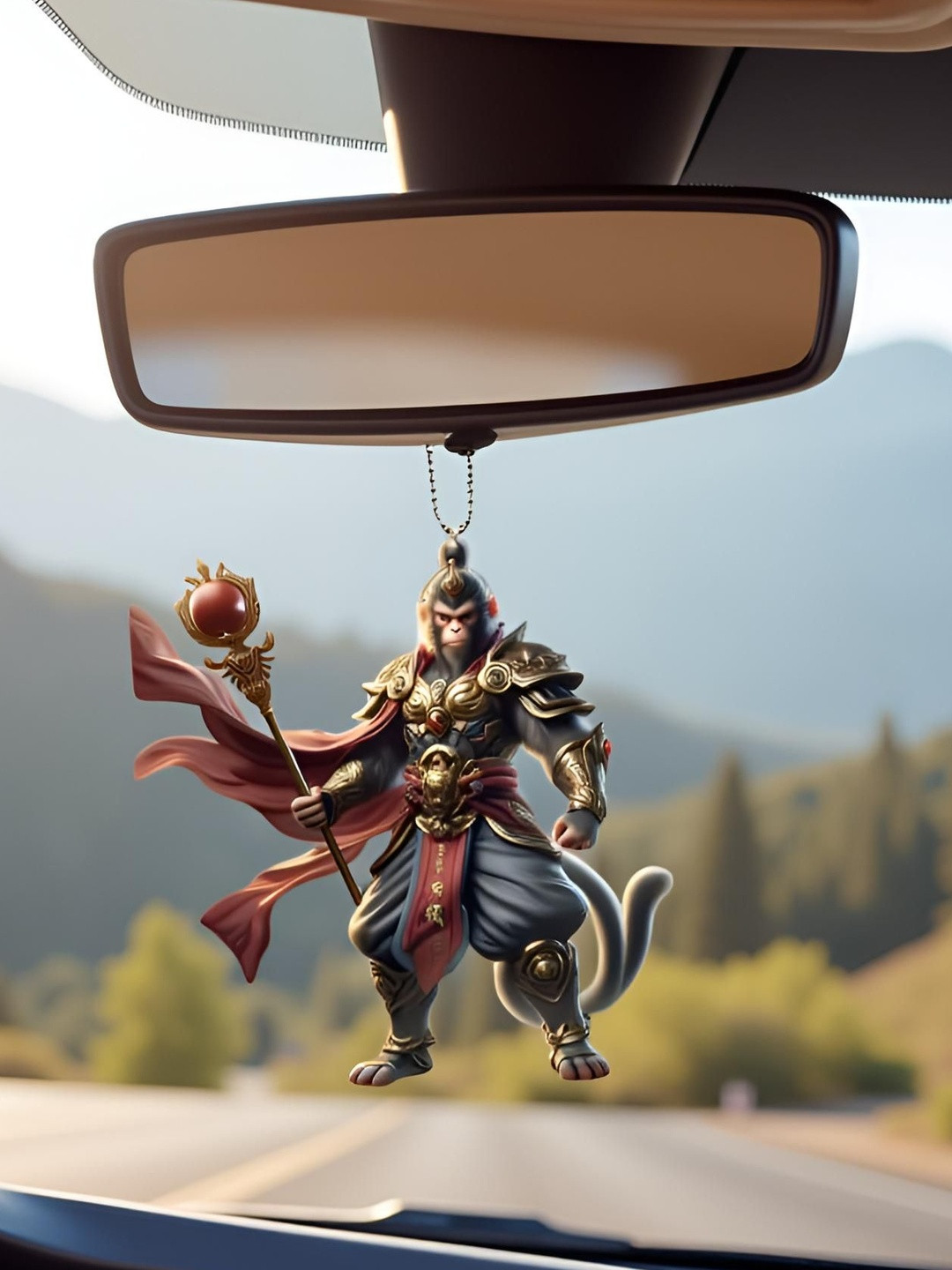 Spiaty 2D Mini Hanumanji Car Rearview Mirror Hanging Ornament Idol Showpiece