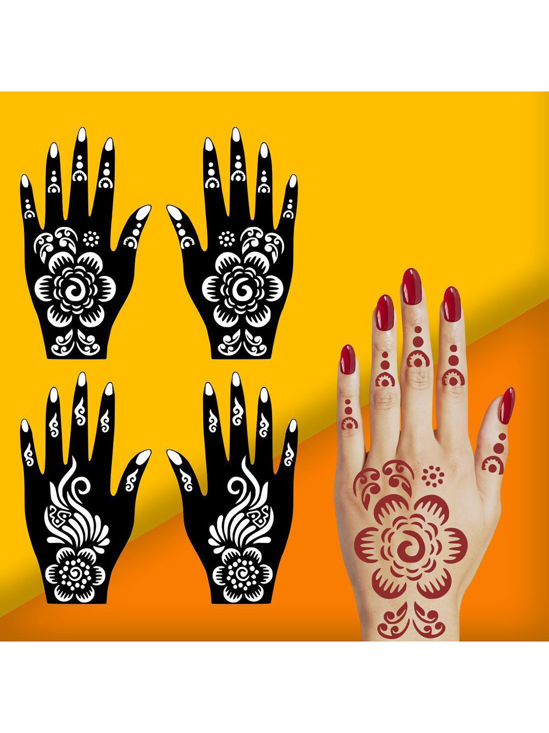 VOORKOMS Creative Festival Combo Mehndi Stencil Stickers for Hands Pack Of 2