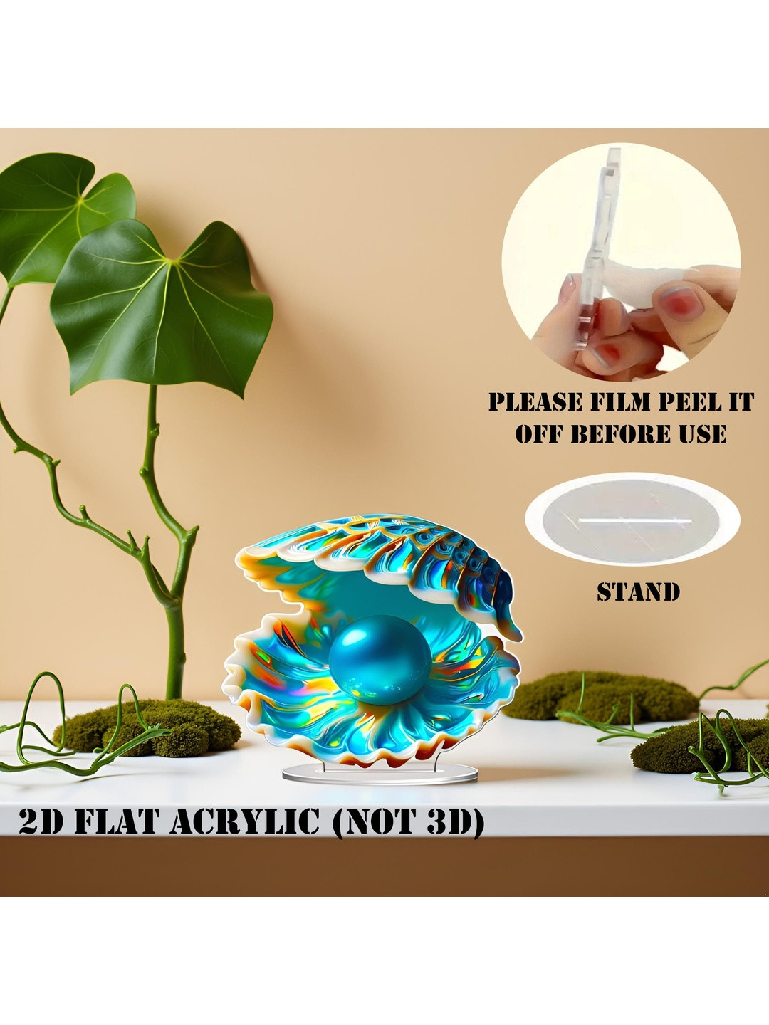Spiaty 2D Flat Acrylic Colorful Shell and Pearl Figurine Showpiece