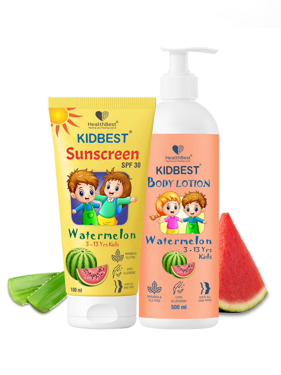 HealthBest Set Of 2 Kidbest Body Lotion-500 ml With Sunscreen SPF 30 PA+++ - 100ml
