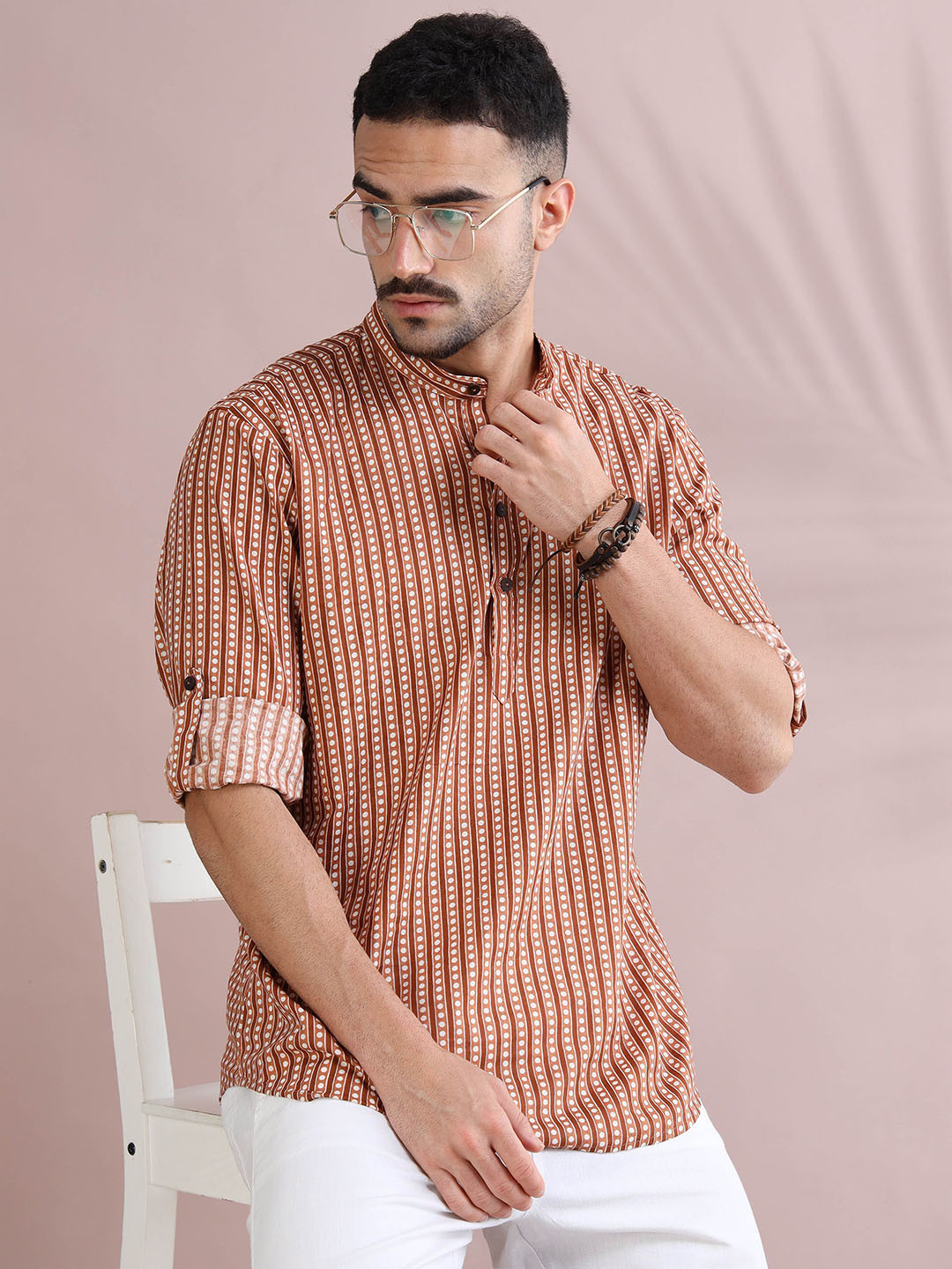 FILORI STUDIO Men Striped Daily Pure Cotton Straight Kurta