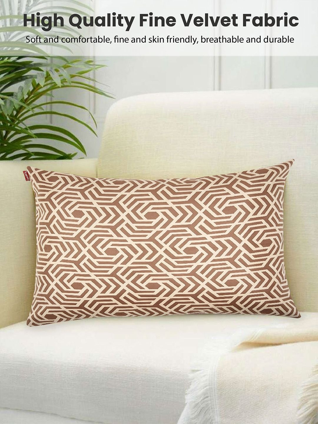 Tesmare Brown & Beige Quirky Velvet Rectangle Cushion Covers