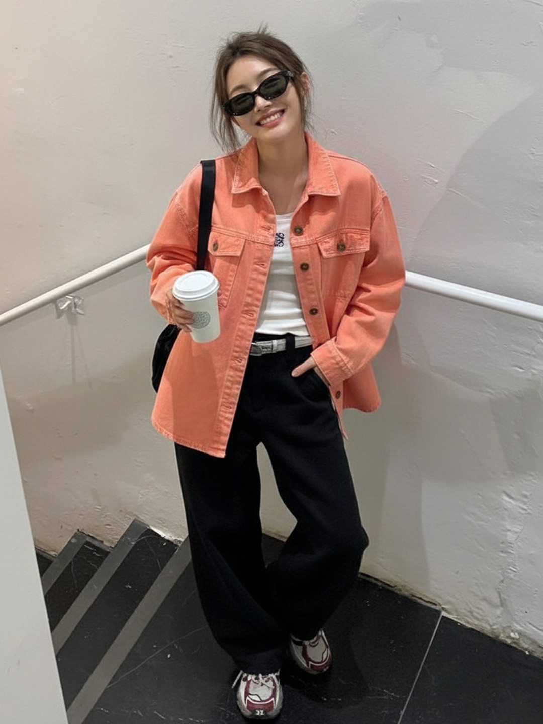 SASSAFRAS Orange Oversized Pure Cotton Denim Casual Shacket