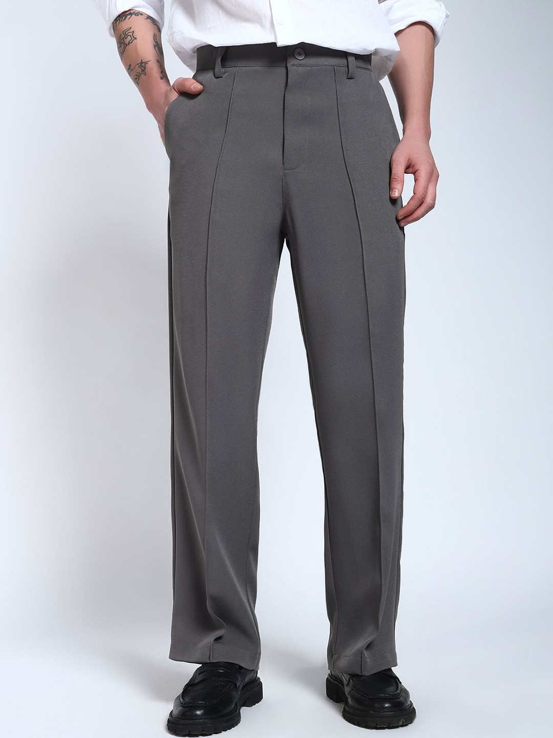 PERCH Steel Pintuck Loose Fit Korean Pants