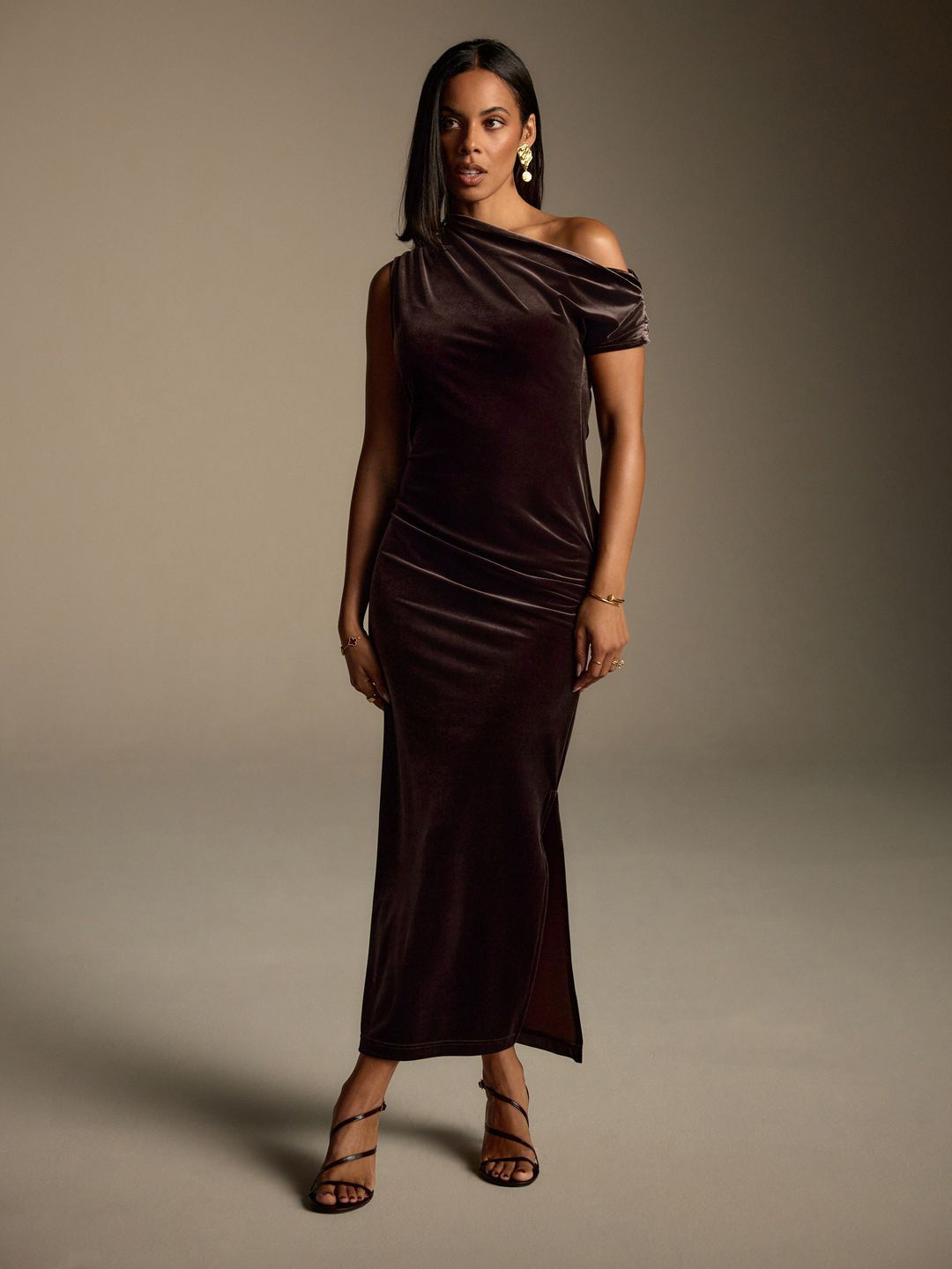 NEXT Velvet One Shoulder Bodycon Midi Dress