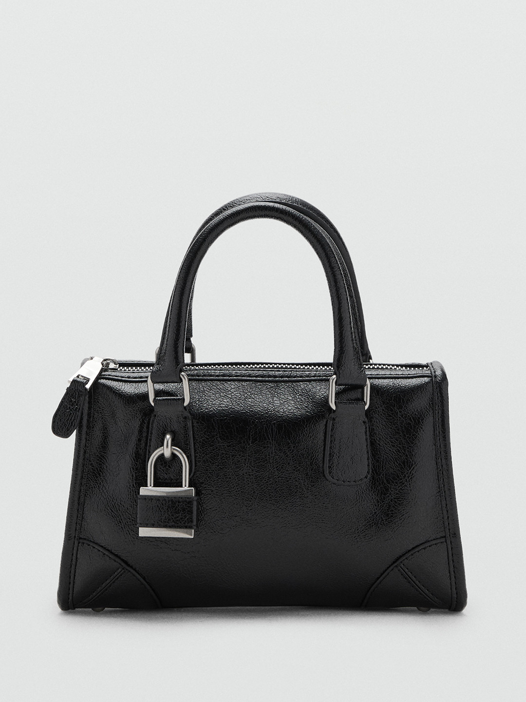 MANGO Structured Handheld Bag with Lock Detail
