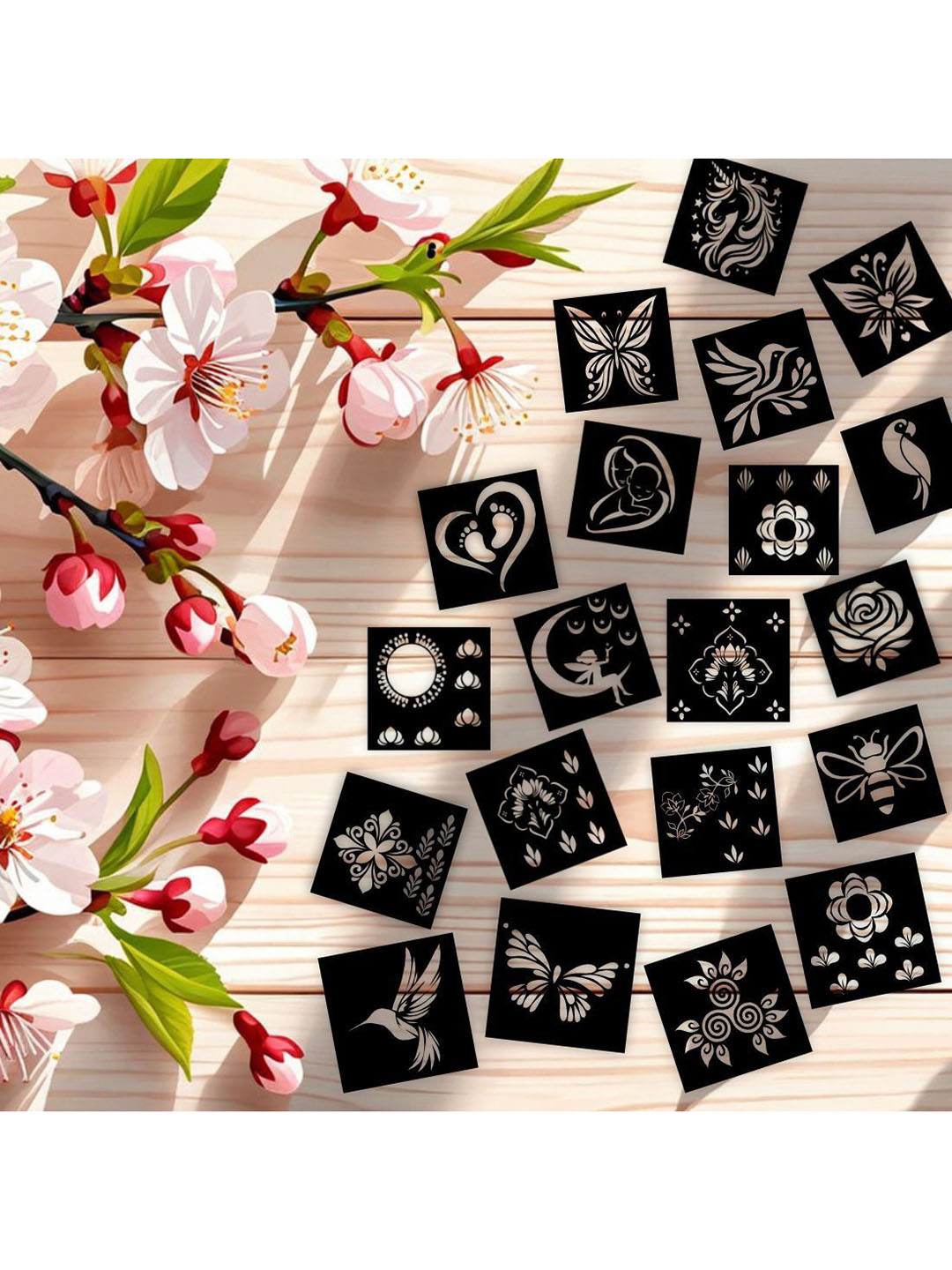 VOORKOMS Pack Of 10 Mehndi Stencil Stickers for Henna Beauty