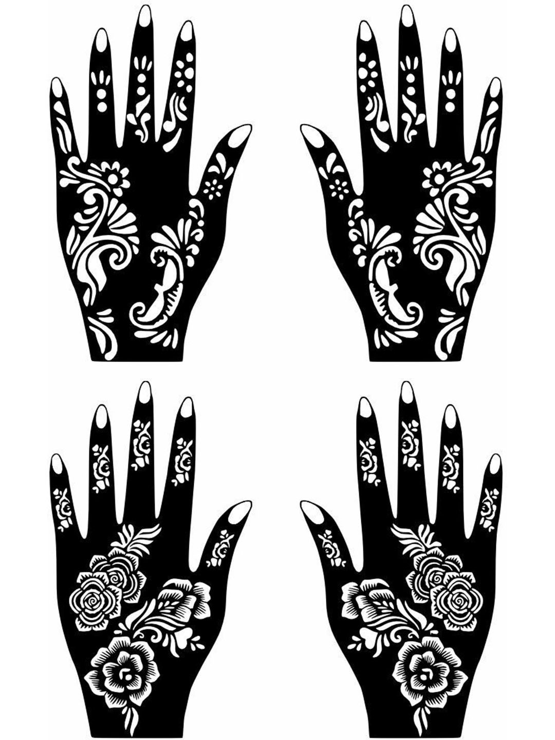 VOORKOMS Set Of 2 Mehndi Stencil Sticker Designs With Detailed Floral & Leaf