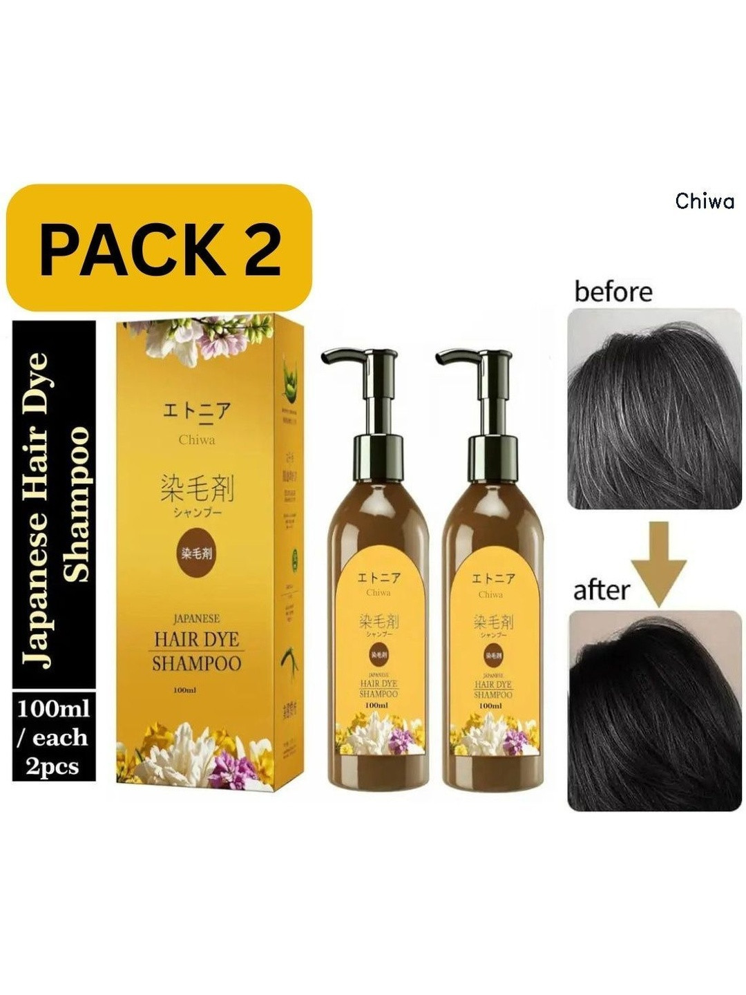 CHIWA Set Of 2 Hair Dye Shampoo With Argan Oil - 100 ml Each - Black