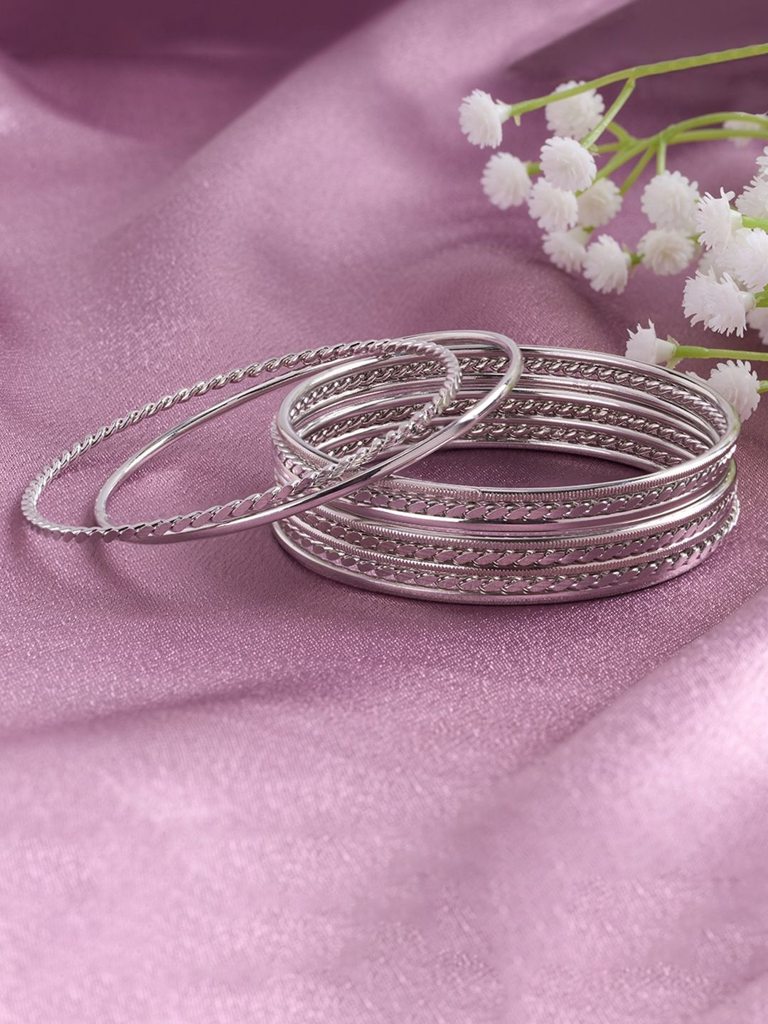 Forever Glam by Pantaloons Set Of 10 Silver Alloy NA Bangle