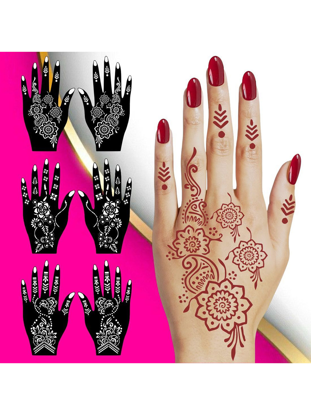 VOORKOMS Mehndi Stencil Sticker With Flower Prints For Festive Attire