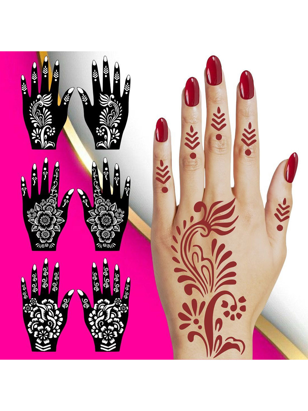 VOORKOMS Combo Mehndi Stencil Sticker With Flower Look For Festivals Parties & Ceremonies