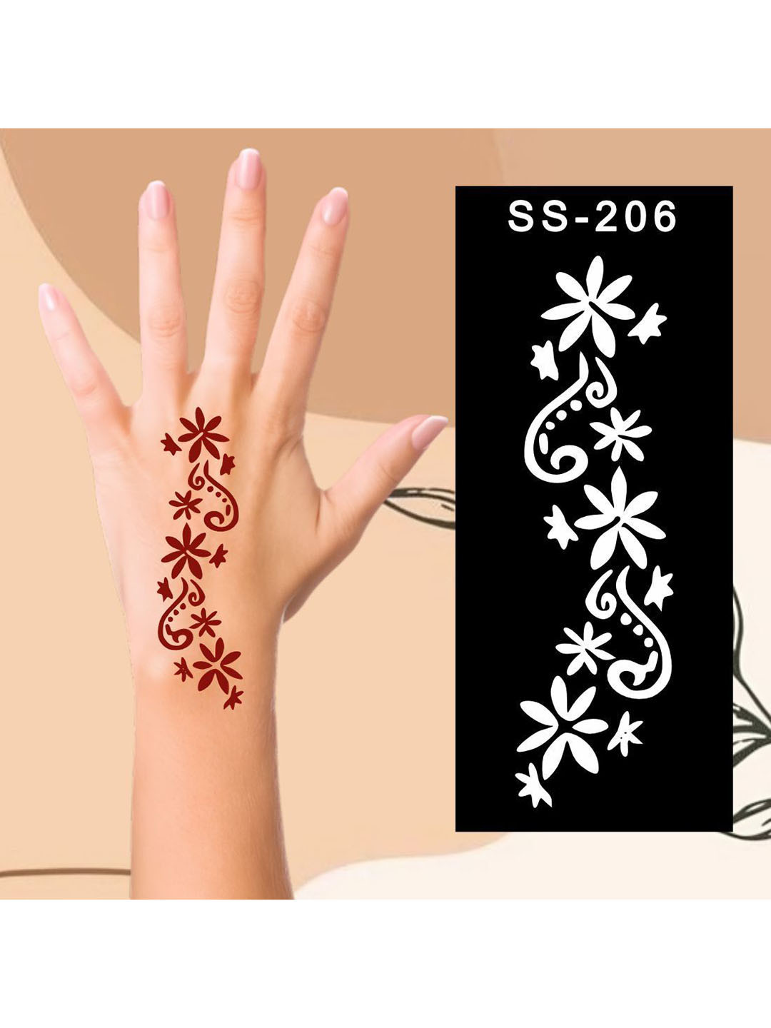 VOORKOMS Kids Mehndi Stencil With Floral and Swirl Motif