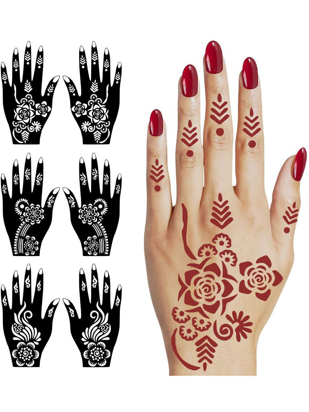 VOORKOMS Elegant Combo Mehndi Stencil Sticker Flowers For Girls During Festivals