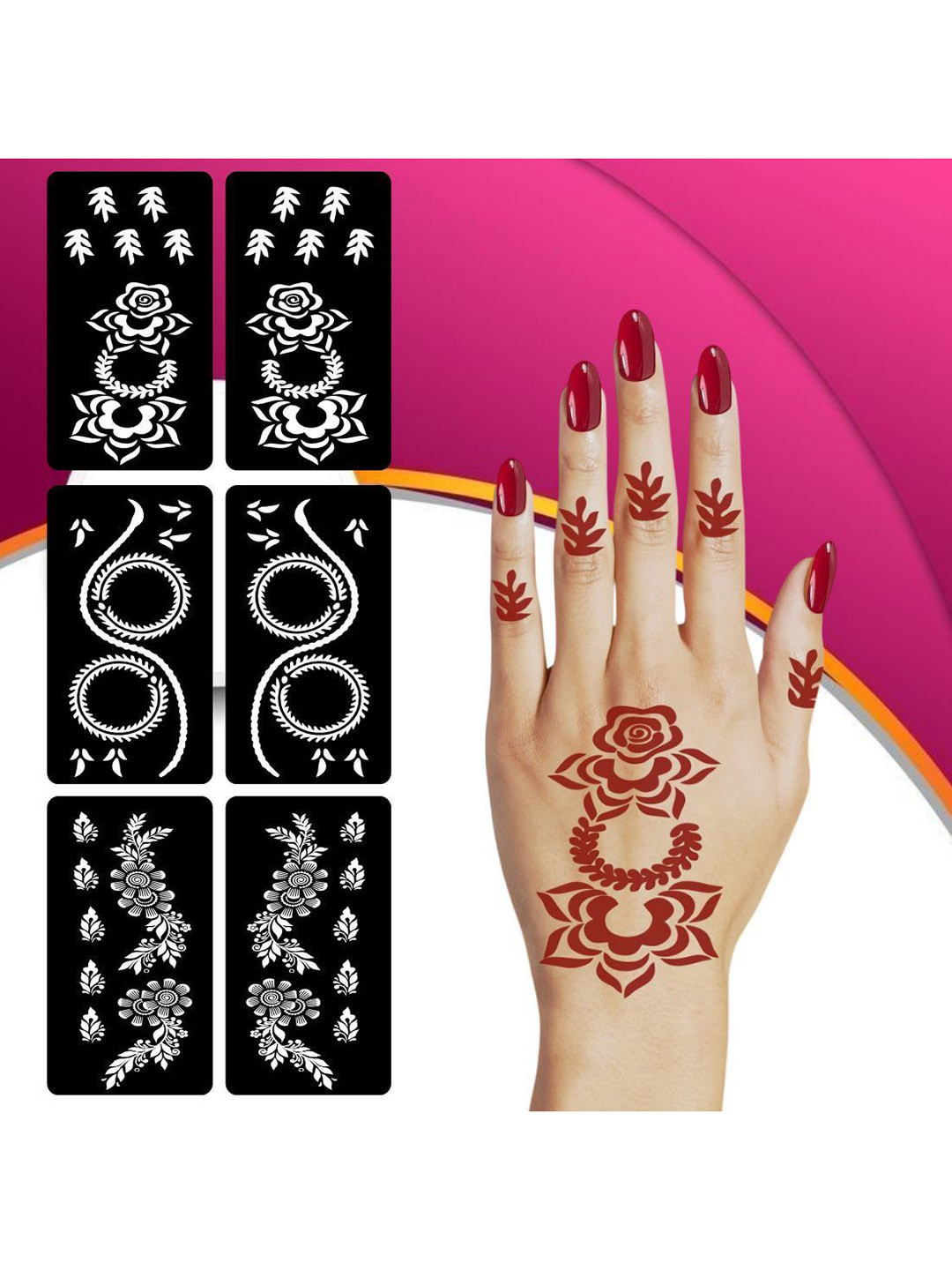 VOORKOMS Pack Of 3 Mehndi Stencil Stickers for Henna Beauty