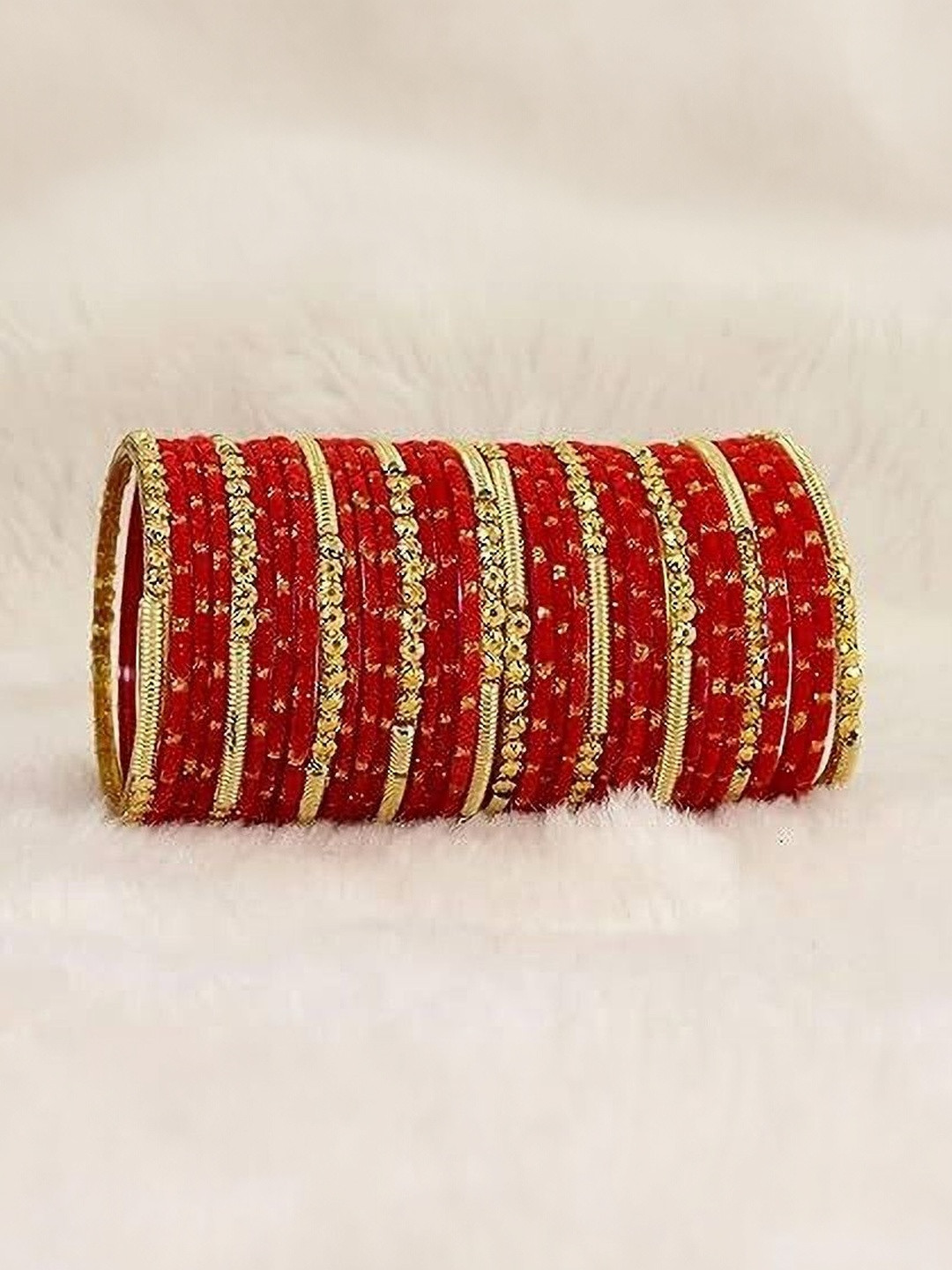 THE BLAZZE Red Glass Artificial Stones & Beads Bangle