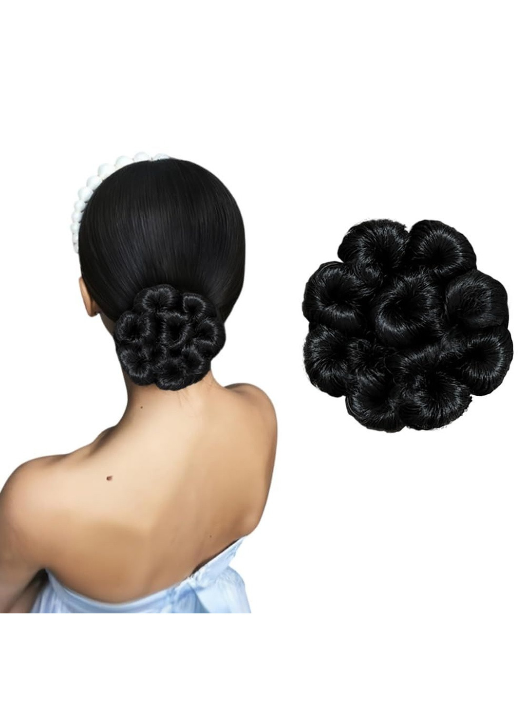 VIEWS Clip-In Curly Bun Hair Extension - Black - 2 Inches