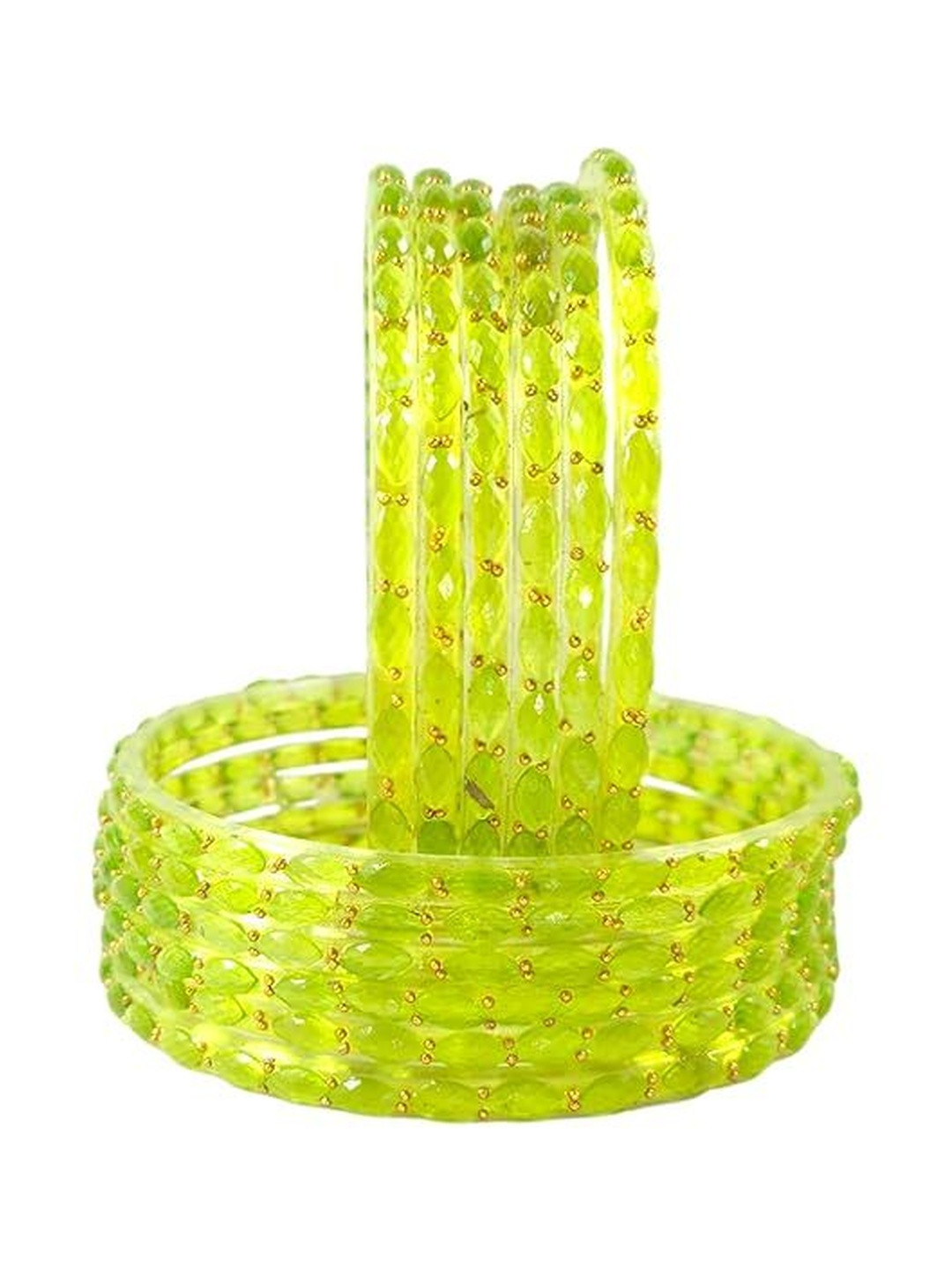 FOMIKA Lime Green Glass Artificial Stones & Beads Bangle