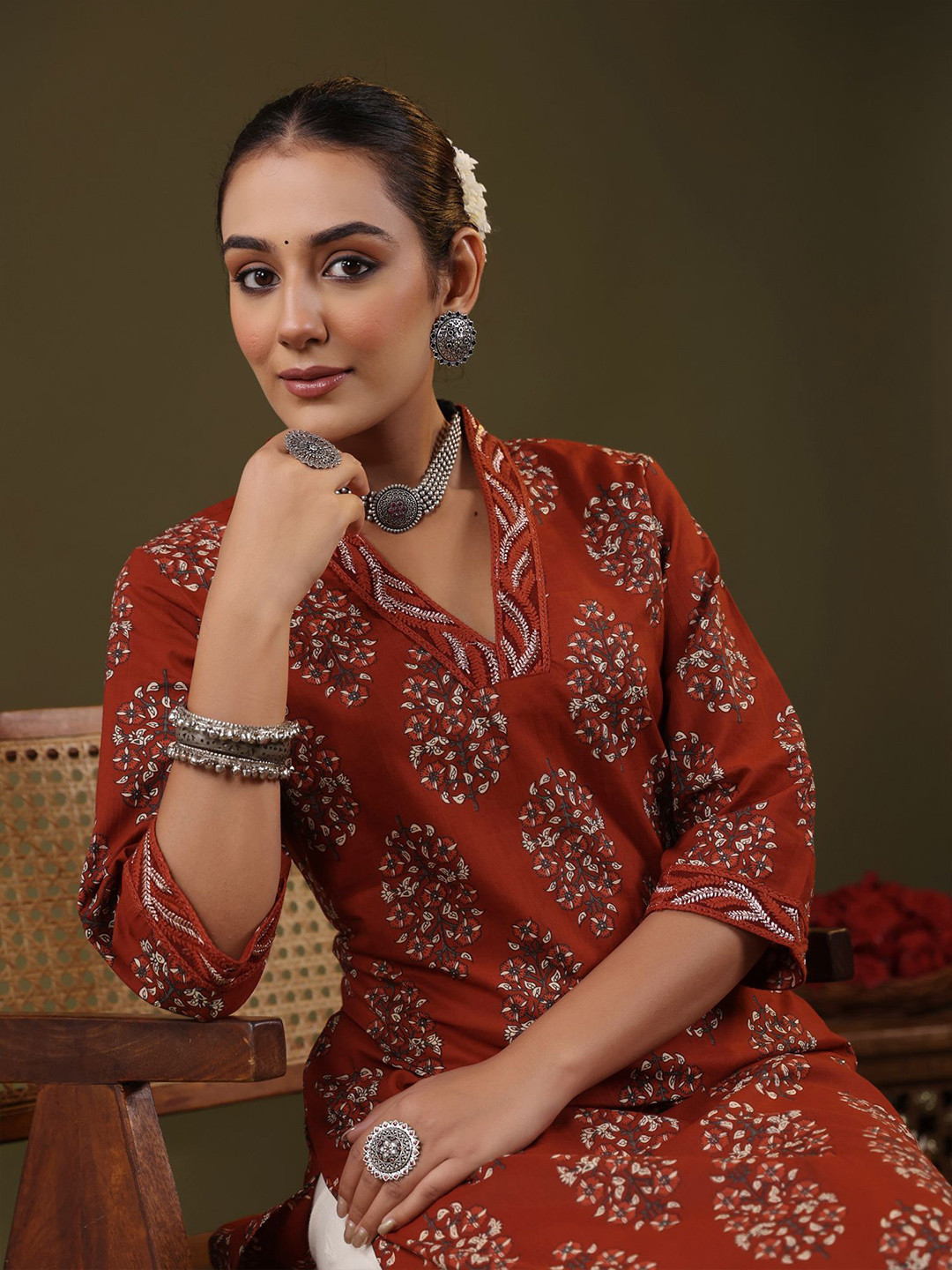 RIMELINE FASHION Ethnic Motifs Printed Halter Neck Cotton Straight Kurtas