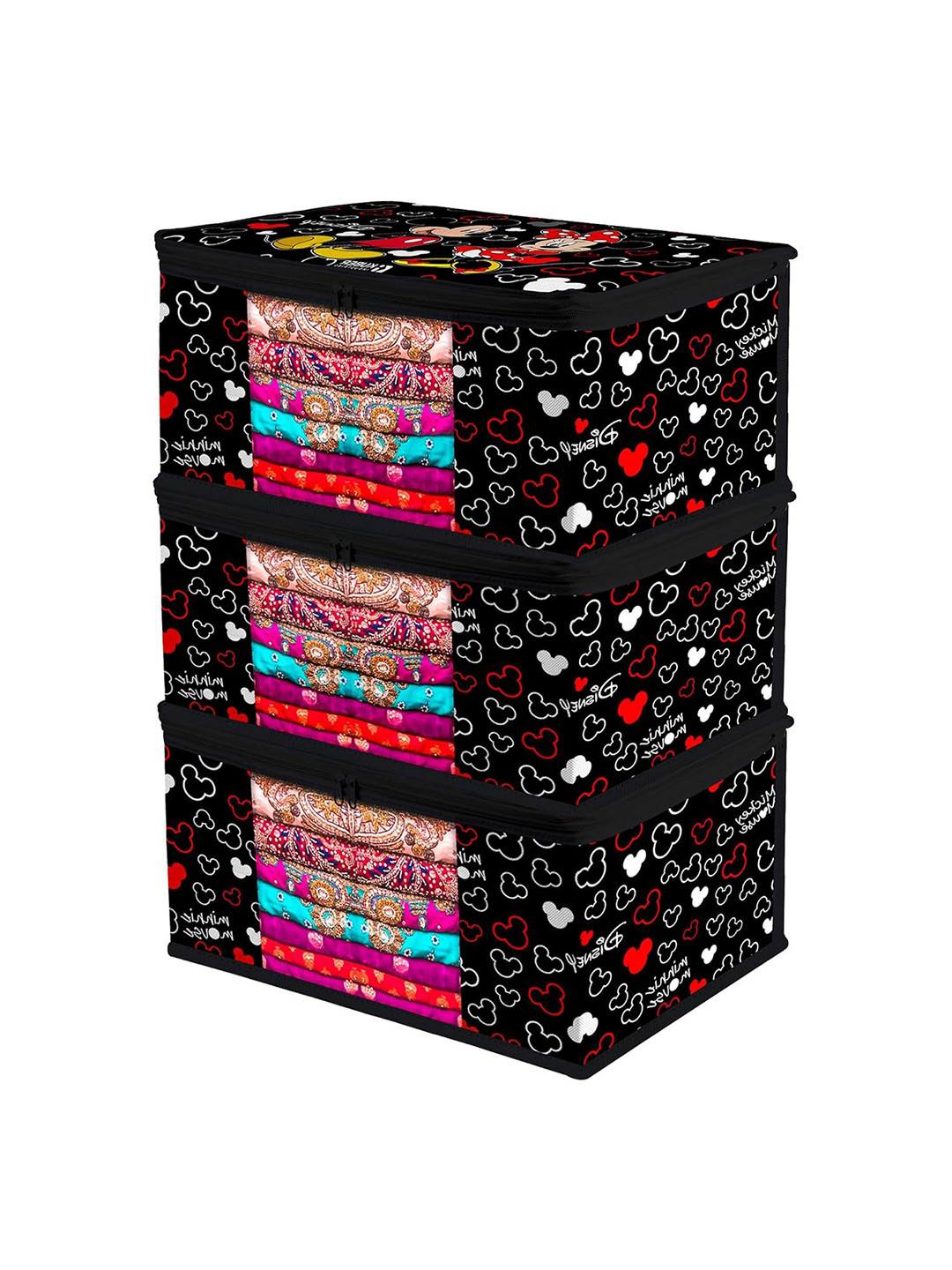 Kuber Industries Black & Red 3 Pieces Printed Multi-Utility Organisers