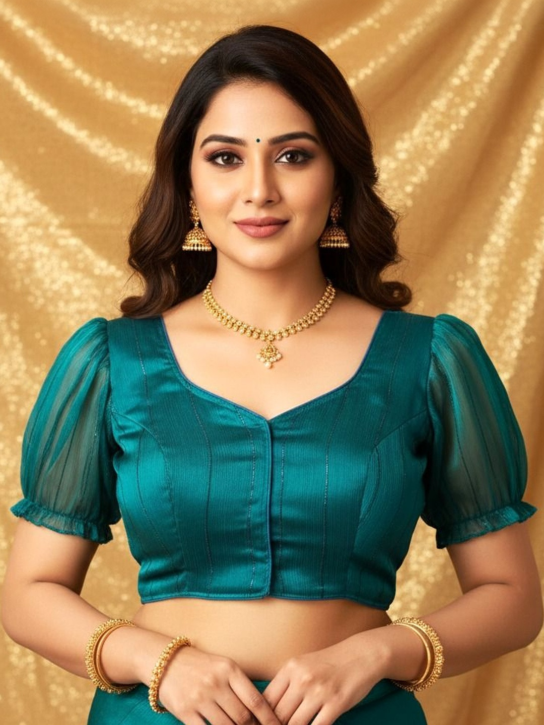 HERE&NOW Alterable Organza Saree Blouse with Elegant Design