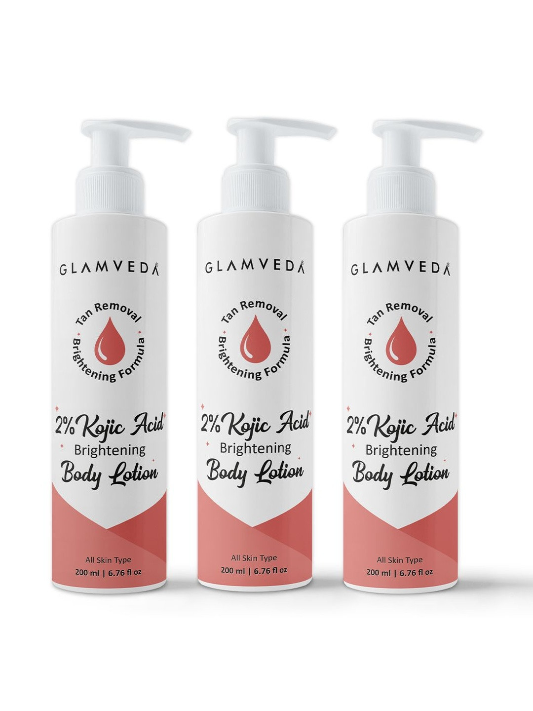 GLAMVEDA Set Of 3 2% Kojic Acid & Alpha Arbutin Body Lotion - 200 ml Each