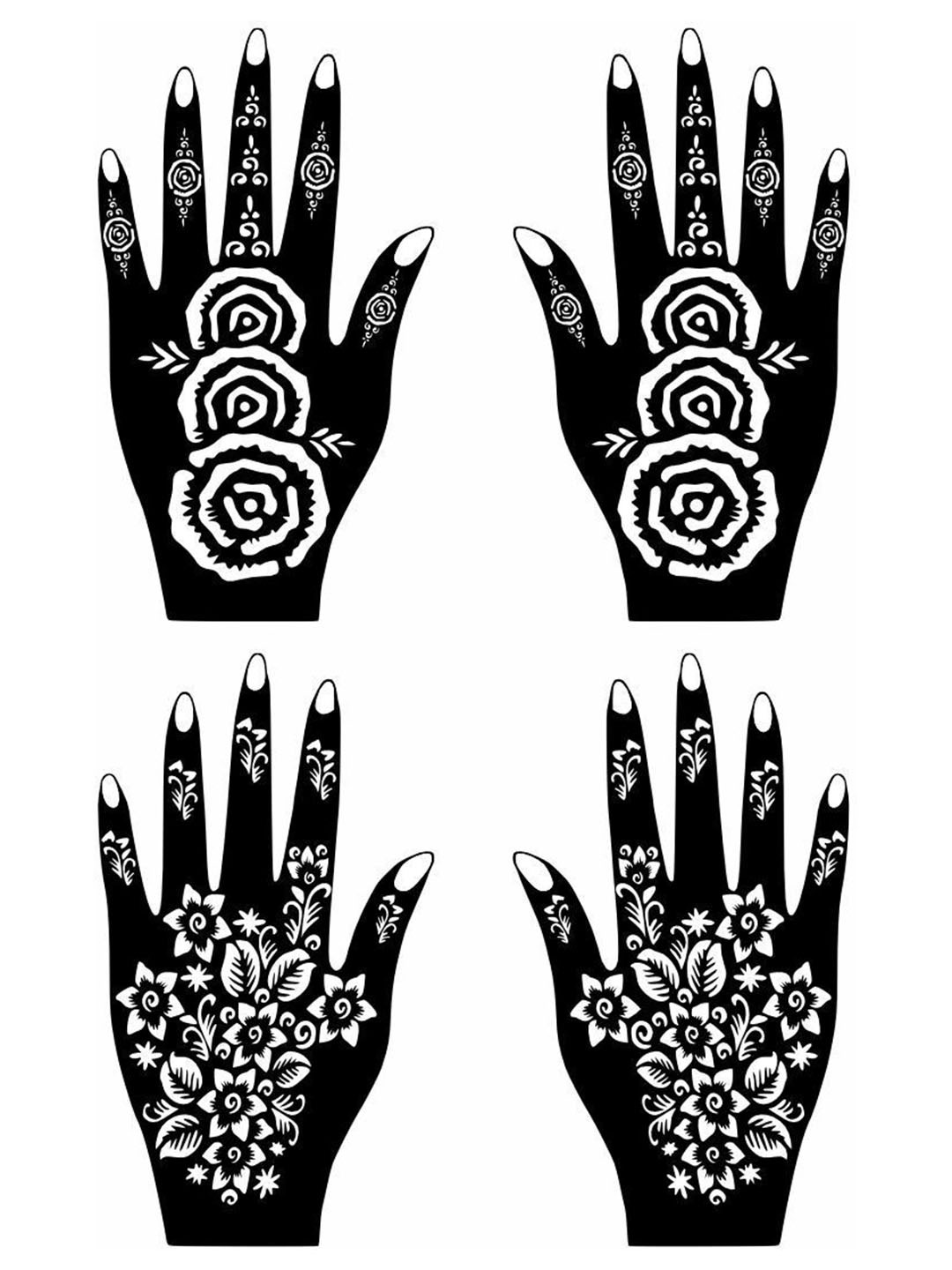 VOORKOMS Set Of 2 Mehndi Stencil Sticker Designs With Detailed Floral & Leaf