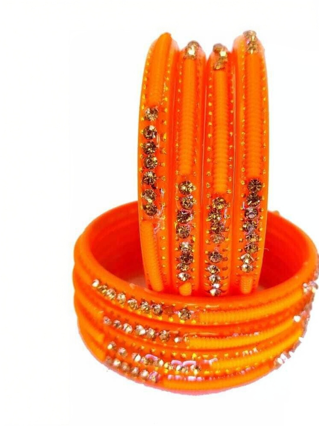 Raj world Orange Glass Artificial Stones Bangle