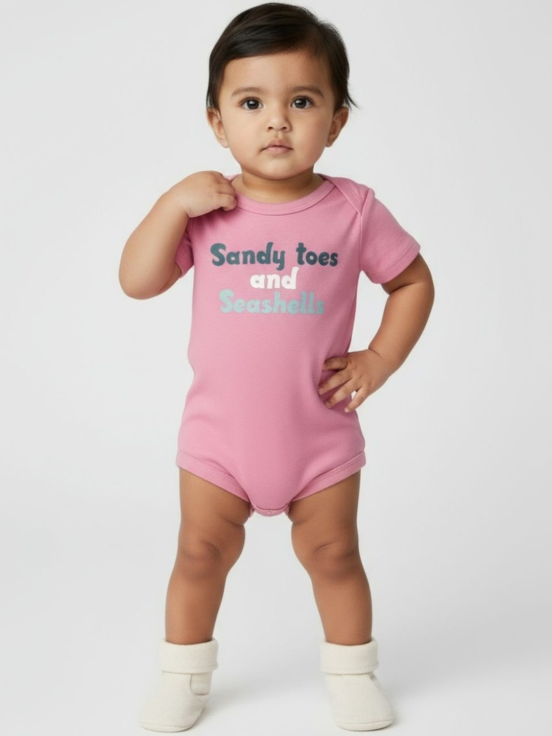 YK Kids Typography Printed Cotton Short Sleeve Bodysuit with Envelope Neck