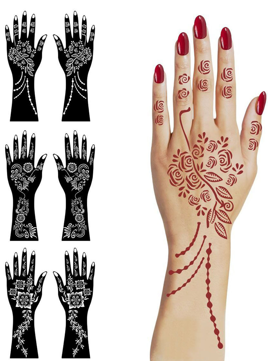 VOORKOMS Combo Mehndi Stencil Sticker With Classic Floral Look For Parties